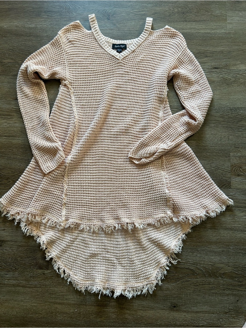 Charlie Paige Blush Open-Weave Crewneck Sweater